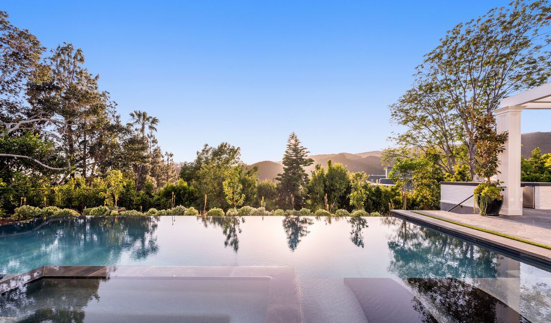 Pool and canyon view at 1529 Amalfi Drive, Pacific Palisades